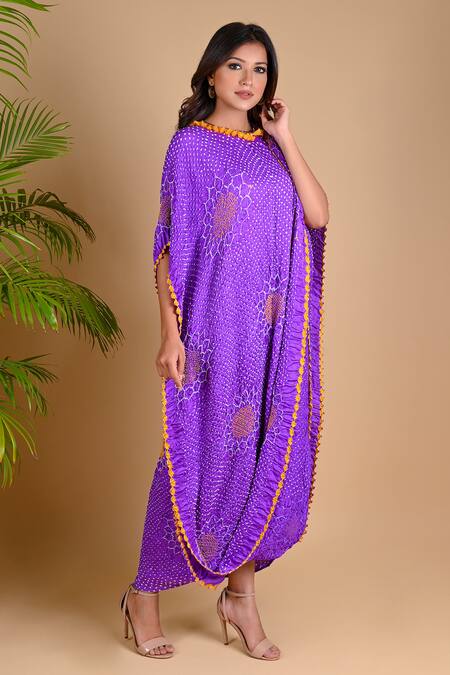 Dyelogue_Blue Gajji Silk Bandhani Draped Dress _Online_at_Aza_Fashions