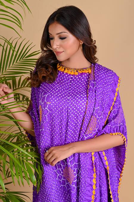 Dyelogue_Blue Gajji Silk Bandhani Draped Dress _at_Aza_Fashions