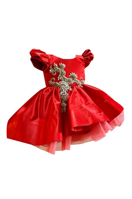 PA:Paa_Red Satin Layered Dress _Online_at_Aza_Fashions