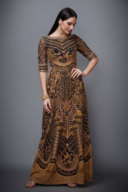 Buy Black Floral Print Long Dress Online  Ritu Kumar International Store  View