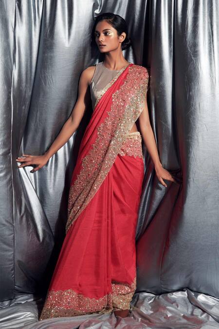 Red & Grey Half N Half Saree With Blouse 5823SR04