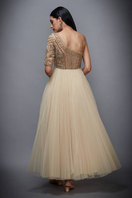 one shoulder embroidered dress