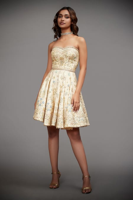 Buy RI.Ritu Kumar White Silk Lining Viscose Embroidery Sweetheart Neck Flared Bandeau Dress Online at Aza Fashions Buy_RI.Ritu Kumar_White Silk Lining Viscose Embroidery Sweetheart Neck Flared Bandeau Dress_Online_at_Aza_Fashions