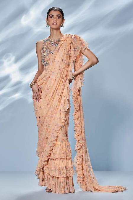 RI.Ritu Kumar Pre-Draped Ruffle Saree with Blouse 