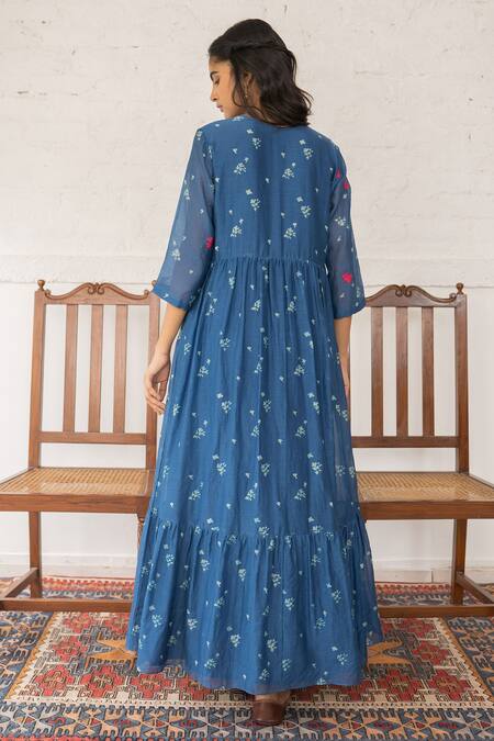 Shop_Vaayu_Blue Cotton Chanderi Jacket Dress_at_Aza_Fashions