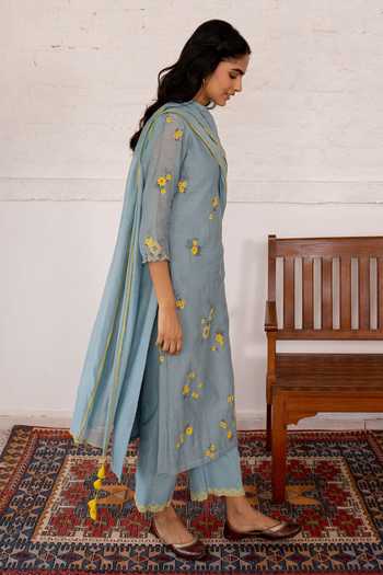 Vaayu Blue Cotton Chanderi Round Kurta Set Online at Aza Fashions Vaayu_Blue Cotton Chanderi Round Kurta Set _Online_at_Aza_Fashions