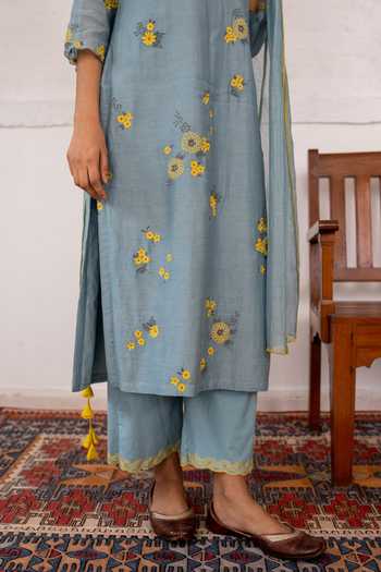 Vaayu Blue Cotton Chanderi Round Kurta Set at Aza Fashions Vaayu_Blue Cotton Chanderi Round Kurta Set _at_Aza_Fashions