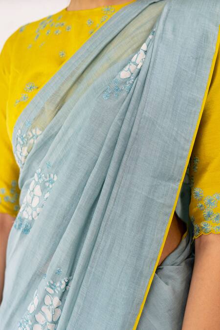 Vaayu_Blue Cotton Chanderi Saree _at_Aza_Fashions