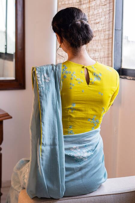 Shop_Vaayu_Blue Cotton Chanderi Saree _Online_at_Aza_Fashions
