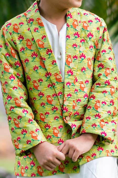 Little Luxury White Brocade, Cotton Embroidery Jacket And Kurta Set Online at Aza Fashions Little Luxury_White Brocade, Cotton Embroidery Jacket And Kurta Set _Online_at_Aza_Fashions