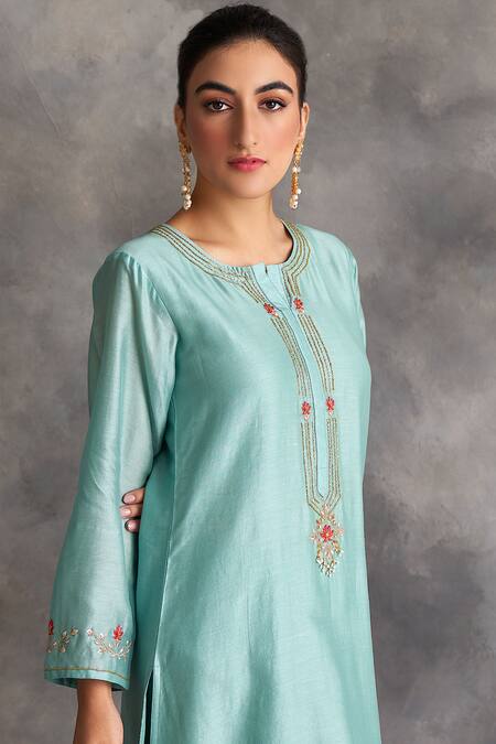 Buy_Anantaa By Roohi_Blue Silk Chanderi Round Kurta _Online_at_Aza_Fashions