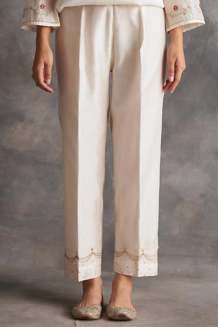 Solid Color Uppada Silk Pant in Off White
