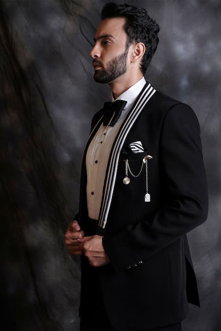 Soniya G Black Italian Crepe Shawl Lapel Tuxedo And Pant Set Online at Aza Fashions Soniya G_Black Italian Crepe Shawl Lapel Tuxedo And Pant Set _Online_at_Aza_Fashions