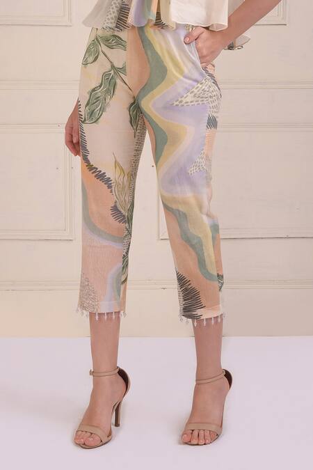 Shop Shwetanga Ivory Cotton Pearls Open Neck Organic Top And Cropped Pant Set Online at Aza Fashions Shop_Shwetanga_Ivory Cotton Pearls Open Neck Organic Top And Cropped Pant Set _Online_at_Aza_Fashions