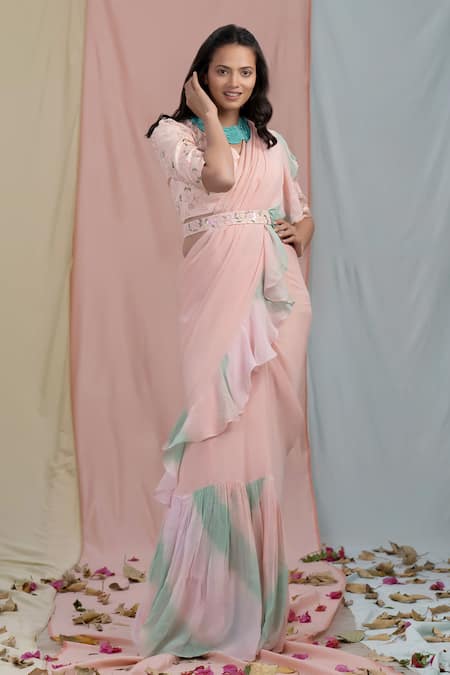 Nayantaara Tie-Dye Ruffle Saree with Blouse 