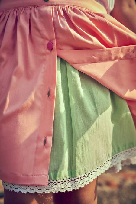 Buy Little Luxury Pink Cotton Satin, Linen Plain Flared Skirt Online at Aza Fashions Buy_Little Luxury_Pink Cotton Satin, Linen Plain Flared Skirt _Online_at_Aza_Fashions