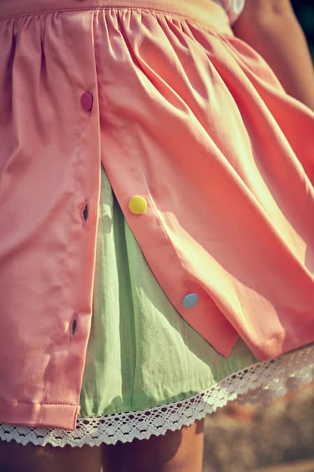 Shop Little Luxury Pink Cotton Satin, Linen Plain Flared Skirt Online at Aza Fashions Shop_Little Luxury_Pink Cotton Satin, Linen Plain Flared Skirt _Online_at_Aza_Fashions