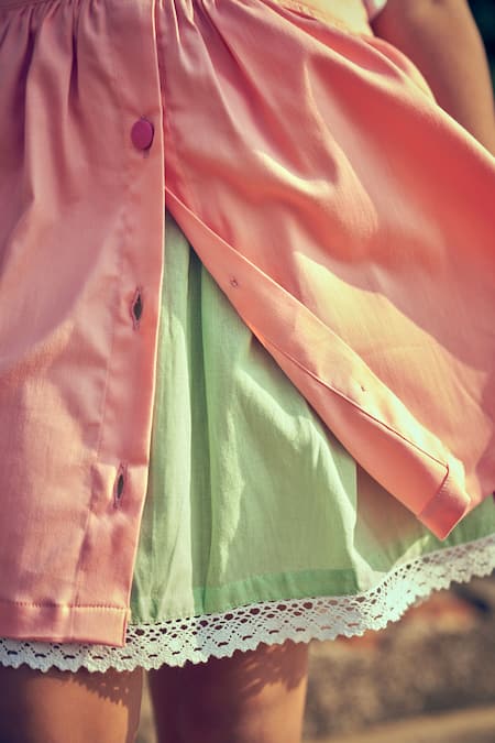 Little Luxury Pink Cotton Satin, Linen Plain Flared Skirt at Aza Fashions Little Luxury_Pink Cotton Satin, Linen Plain Flared Skirt _at_Aza_Fashions