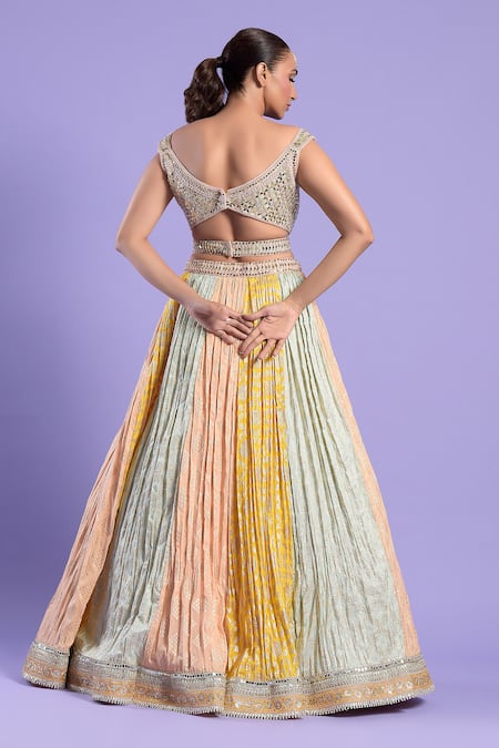 Shop Two Sisters By Gyans Multi Color Mirror, Sequin And Zari Work Banarasi Embroidered Lehenga Set at Aza Fashions Shop_Two Sisters By Gyans_Multi Color Mirror, Sequin And Zari Work Banarasi Embroidered Lehenga Set _at_Aza_Fashions