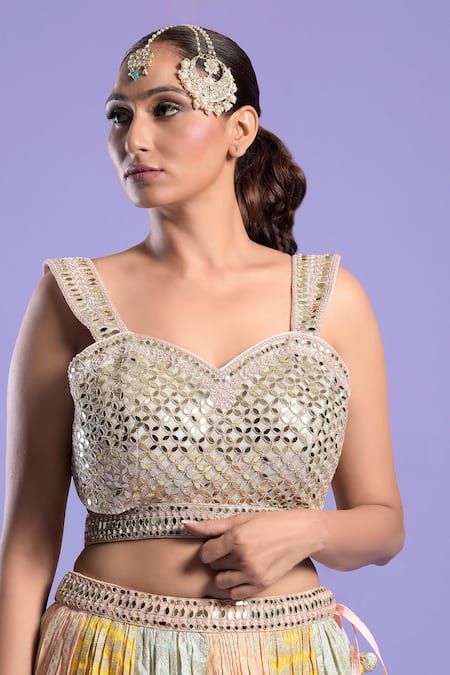 Two Sisters By Gyans Multi Color Mirror, Sequin And Zari Work Banarasi Embroidered Lehenga Set Online at Aza Fashions Two Sisters By Gyans_Multi Color Mirror, Sequin And Zari Work Banarasi Embroidered Lehenga Set _Online_at_Aza_Fashions