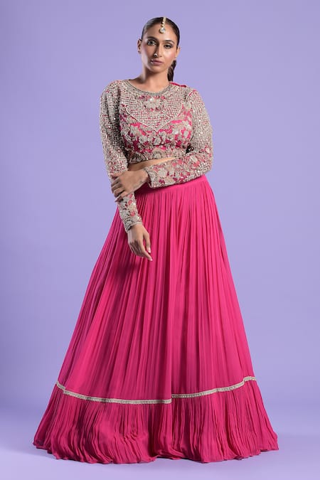 Two Sisters By Gyans Pleated Tiered Lehenga Set 