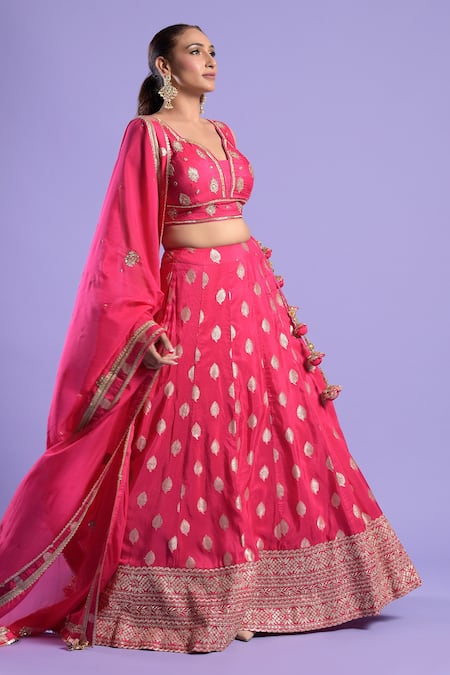 Two Sisters By Gyans Banarasi Zari Work Lehenga Set 