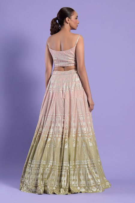 Two Sisters By Gyans Organza Embroidered Lehenga Set 