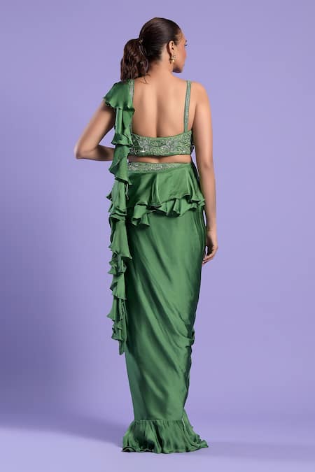 Two Sisters By Gyans Embroidered Blouse & Pre-Draped Saree Set 