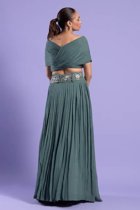 Two Sisters By Gyans Satin Pleated Lehenga & Top Set