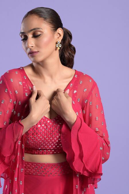 Buy Two Sisters By Gyans Fuchsia Georgette Sequin, Thread And Zari Work Cape Embroidered Palazzo Set Online at Aza Fashions Buy_Two Sisters By Gyans_Fuchsia Georgette Sequin, Thread And Zari Work Cape Embroidered Palazzo Set _Online_at_Aza_Fashions
