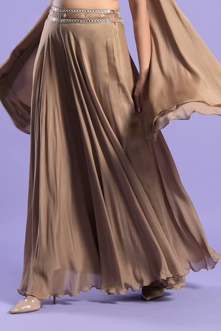 Shop_Two Sisters By Gyans_Gold Crepe Silk Zari And Mirror Work Square Neck Embroidered Top Palazzo Set _Online_at_Aza_Fashions