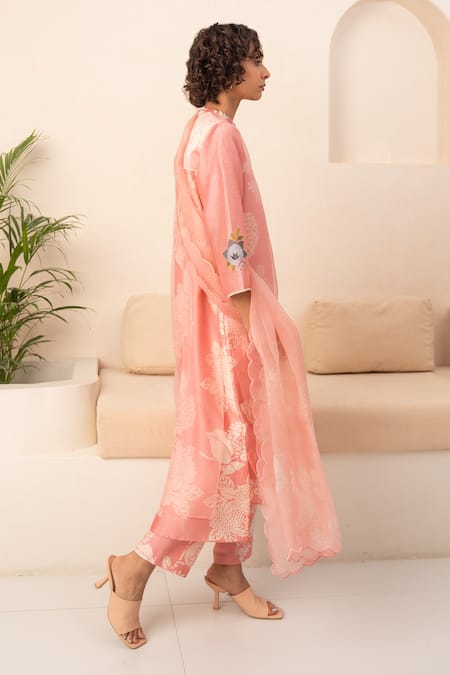 Buy Arcvsh By Pallavi Singh Pink Organza, Chanderi Lace, Floral Bloom Print Double Layered Kurta Set Online at Aza Fashions Buy_Arcvsh By Pallavi Singh_Pink Organza, Chanderi Lace, Floral Bloom Print Double Layered Kurta Set _Online_at_Aza_Fashions