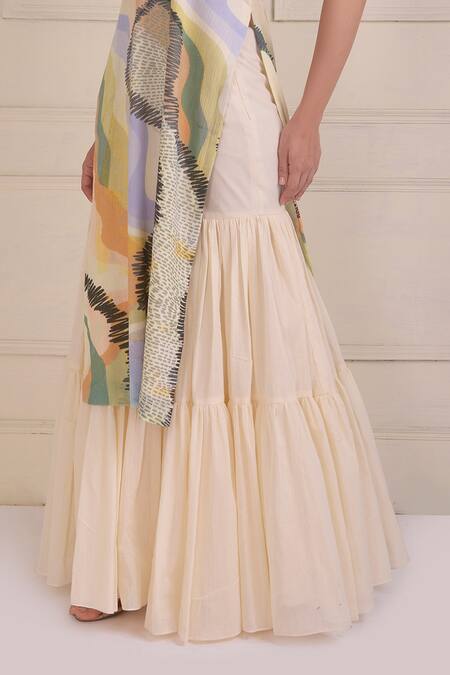 Shwetanga Ivory Cotton Beads One Shoulder Organic Kurta And Sharara Set at Aza Fashions Shwetanga_Ivory Cotton Beads One Shoulder Organic Kurta And Sharara Set _at_Aza_Fashions