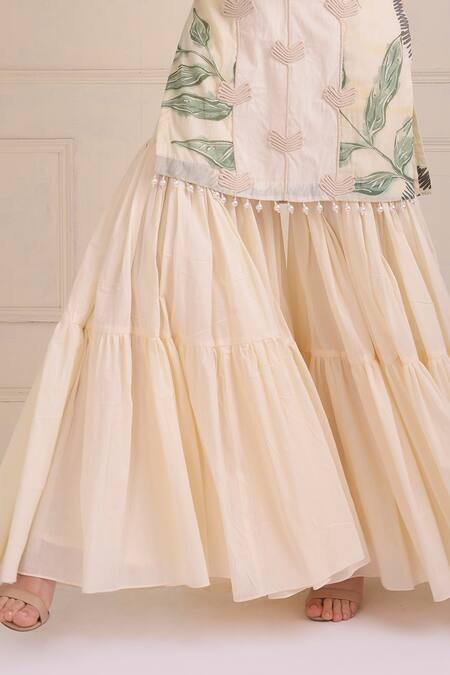 Buy Shwetanga Ivory Cotton Embroidery, Beads Round Neck Organic Kurta Sharara Set Buy_Shwetanga_Ivory Cotton Embroidery, Beads Round Neck Organic Kurta Sharara Set