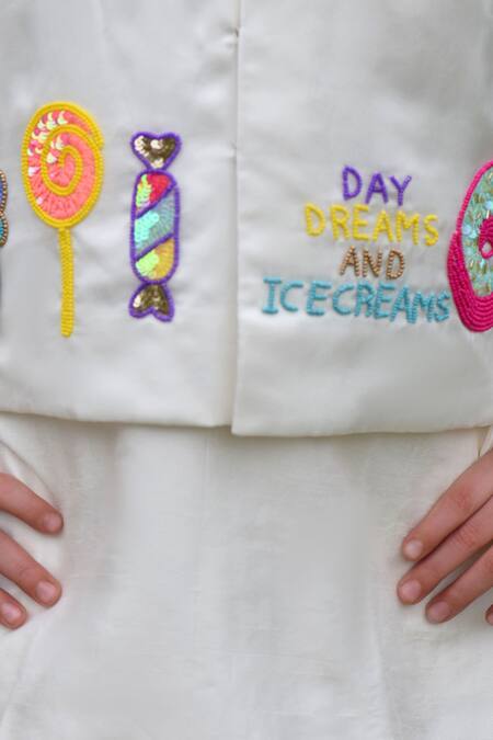 Panchhi By Kanupriya Tibrewala_White , Satin, Cotton Embroidery Bundi And Kurta Set_Online_at_Aza_Fashions