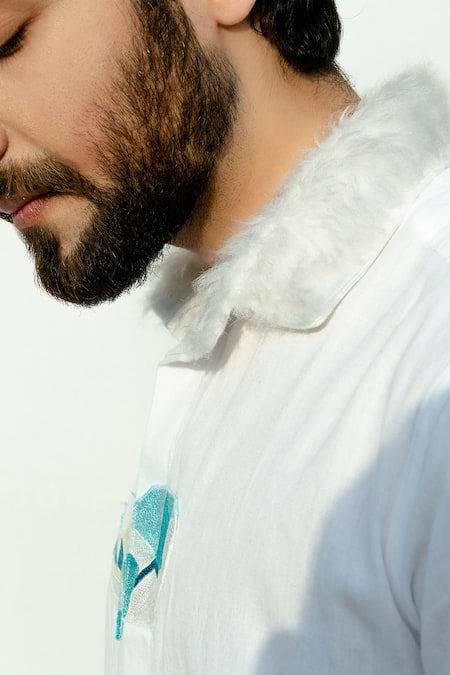 Runit Gupta_White Cotton Embroidered Shirt_at_Aza_Fashions