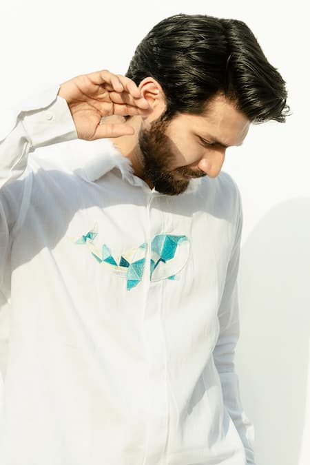 Buy_Runit Gupta_White Cotton Embroidered Shirt_Online_at_Aza_Fashions