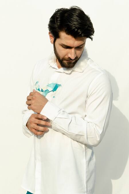 Runit Gupta_White Cotton Embroidered Shirt_Online_at_Aza_Fashions