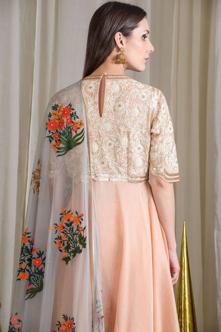Shop_Sahil Kochhar_Grey Peach Sky Asymmetrical Sequined Kurta Churidar Set _at_Aza_Fashions