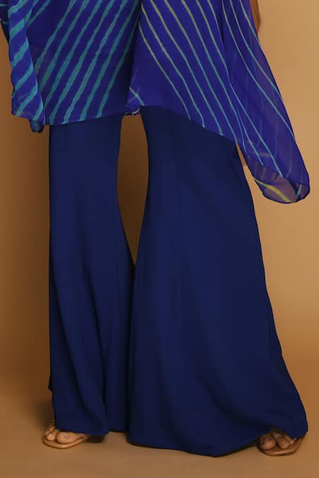 Buy K-Anshika Blue Georgette Mandarin Collar Printed Kaftan And Palazzo Set Online at Aza Fashions Buy_K-Anshika_Blue Georgette Mandarin Collar Printed Kaftan And Palazzo Set _Online_at_Aza_Fashions