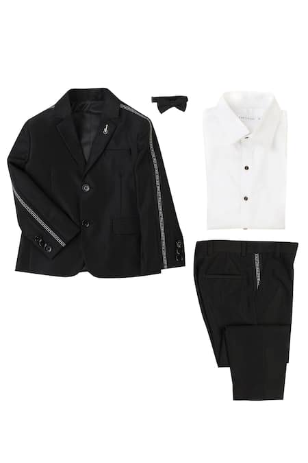 Partykles Black Dobby Textured Blazer Set 