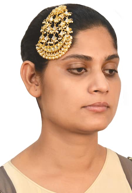 Just Shradhas Gold plated kundan & pearl floral passa