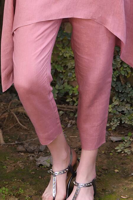 Buy_Linen Bloom_Pink 100% Linen Pant _Online_at_Aza_Fashions