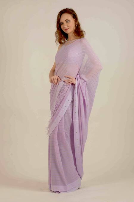 Rina Dhaka Purple Georgette Embroidered Saree With Blouse Online at Aza Fashions Rina Dhaka_Purple Georgette Embroidered Saree With Blouse_Online_at_Aza_Fashions