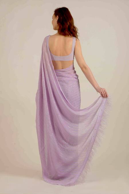 Shop Rina Dhaka Purple Georgette Embroidered Saree With Blouse at Aza Fashions Shop_Rina Dhaka_Purple Georgette Embroidered Saree With Blouse_at_Aza_Fashions