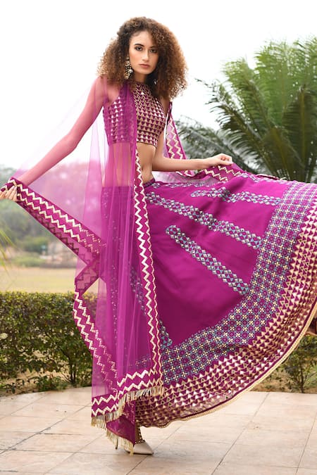 Pooja Rajgarhia Gupta Purple Net, Georgette Halter Printed Lehenga Set Online at Aza Fashions Pooja Rajgarhia Gupta_Purple Net, Georgette Halter Printed Lehenga Set _Online_at_Aza_Fashions