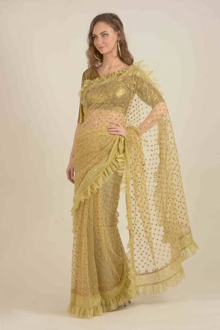 Rina Dhaka Gold Net Hand Embroidered Saree