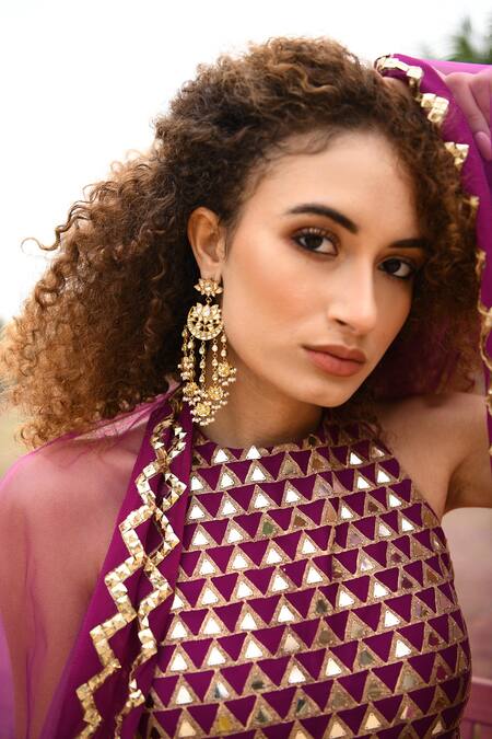 Pooja Rajgarhia Gupta Purple Net, Georgette Halter Printed Lehenga Set at Aza Fashions Pooja Rajgarhia Gupta_Purple Net, Georgette Halter Printed Lehenga Set _at_Aza_Fashions