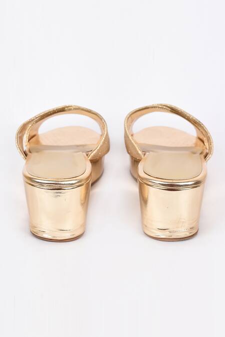 Buy_Samyukta Singhania_Gold Glitter Strap Wedges_Online_at_Aza_Fashions