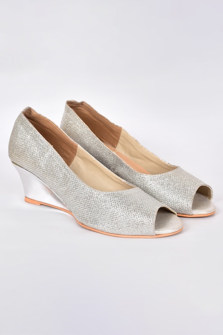 Buy Silver Glitter Peep Toe Wedges by Samyukta Singhania Online at